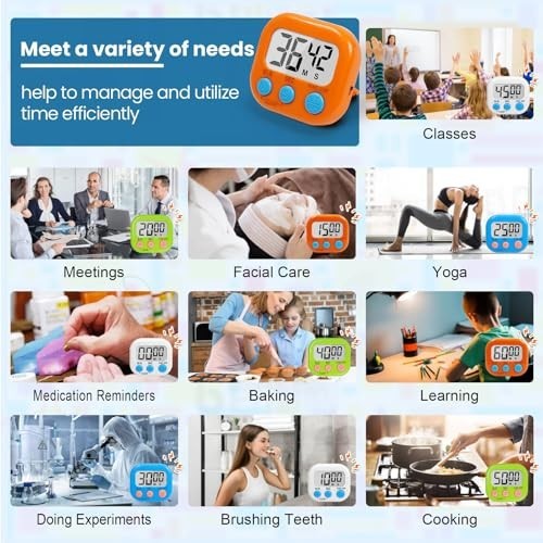 12 Pack Magnetic Digital Timers - Loud Alarm Countdown Timers for Cooking, Class