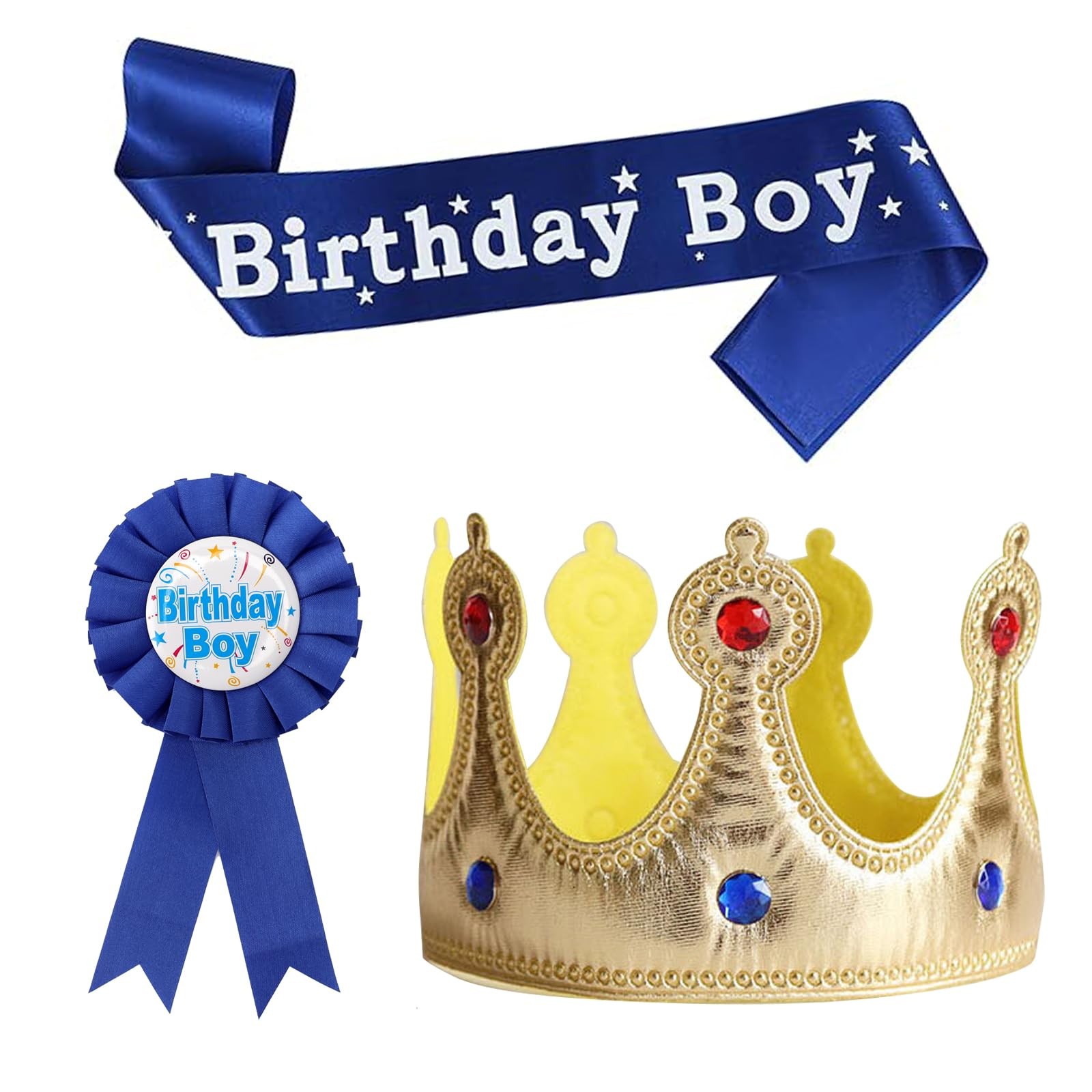 Clofiak Birthday Boy Sash Pin Crown Hat for Boy, King One Size, Blue