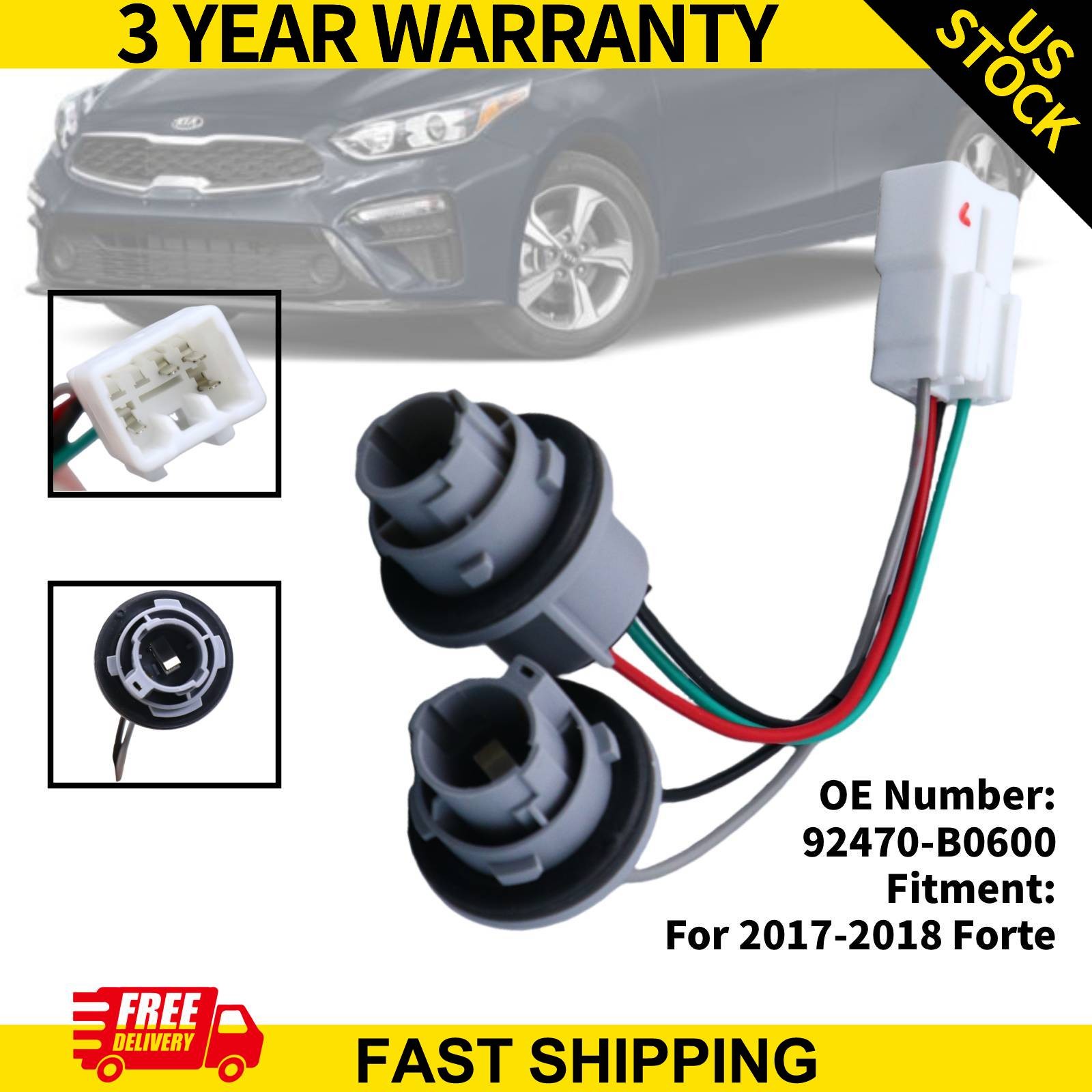 Fits Kia Forte 2017-2018 Rear Outer Tail Light Wiring Harness Socket 92470-B0600