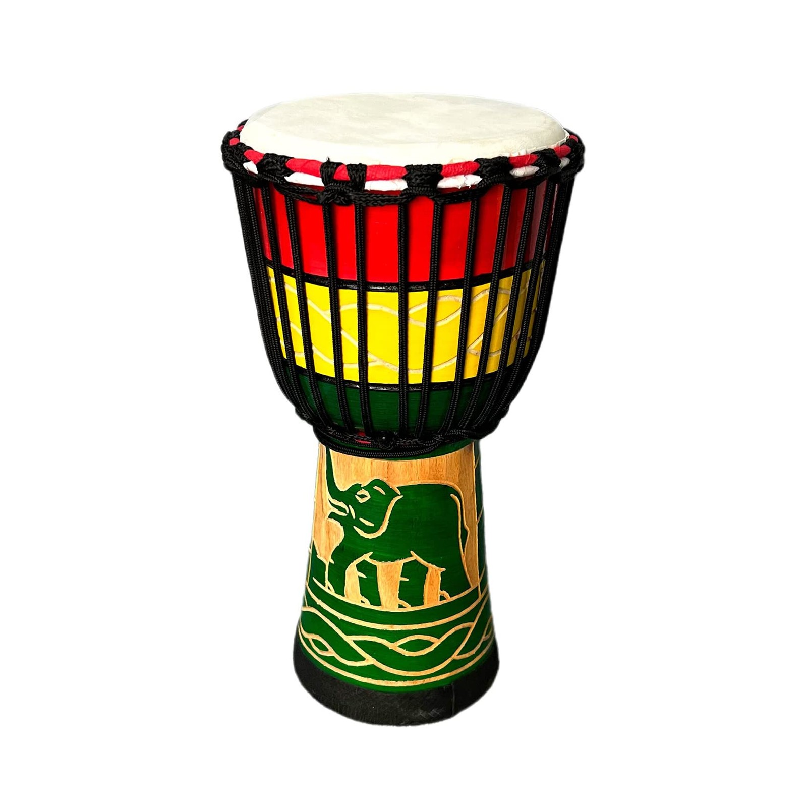BORIYAM Djembe Drum Professionally Hand Carved, Goatskin Green Elephant