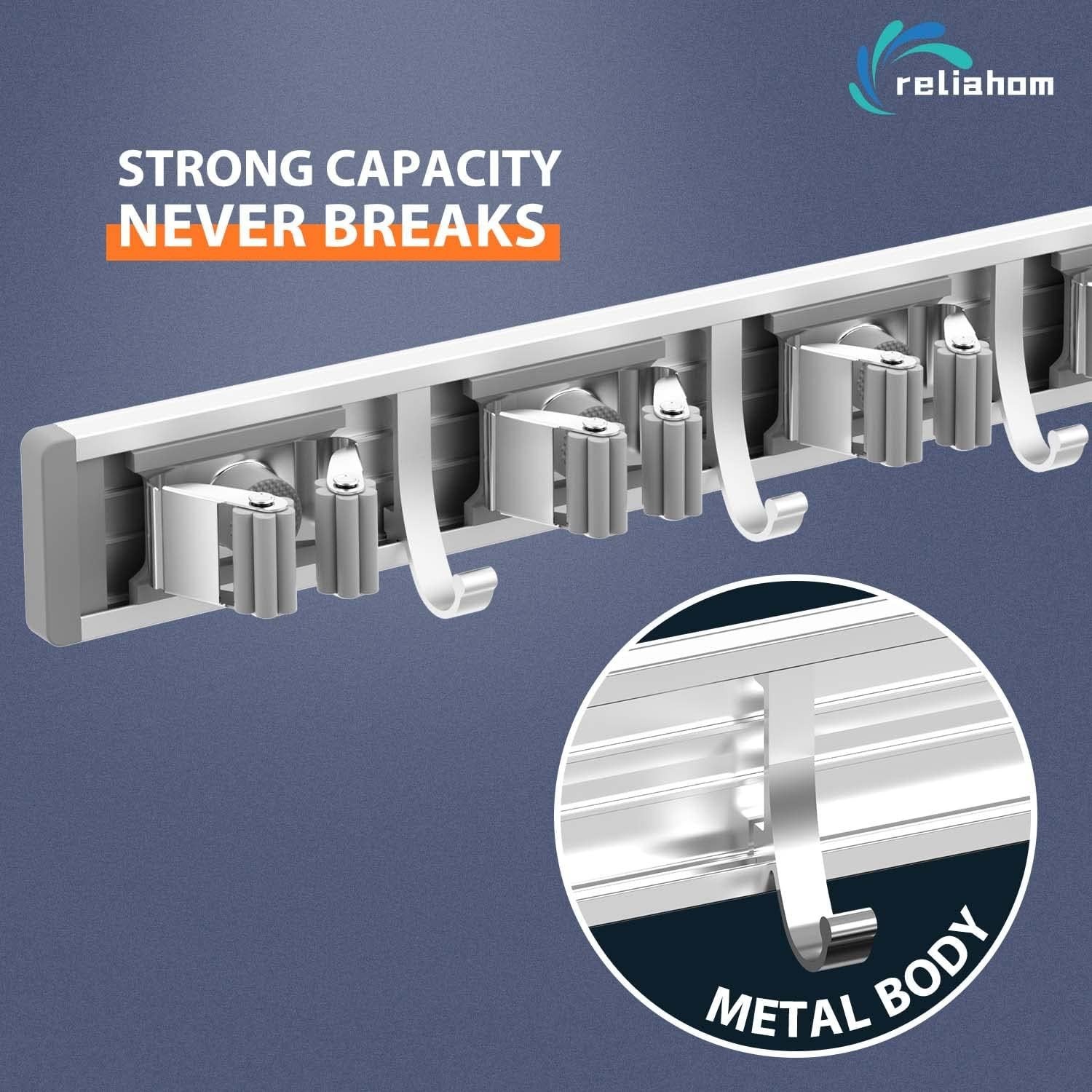 Space-Saving Tool Organizer with 5 Racks & 4 Hooks - Wall Mount Silver Finish