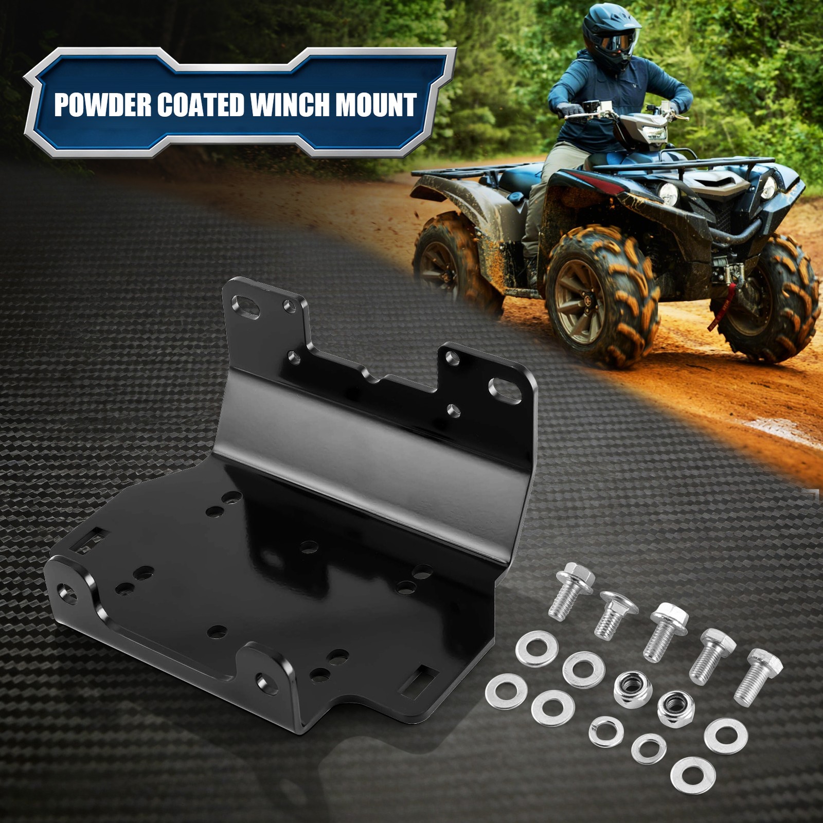 Black Powder Coated Winch Mounting Bracket Kit For Yamaha Grizzly 700 2016-2026