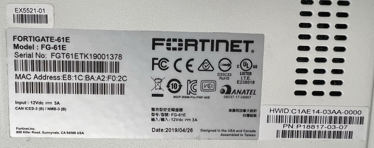 Fortinet FortiGate FG-61E Firewall Network Security Appliance - FACTORY RESET!!