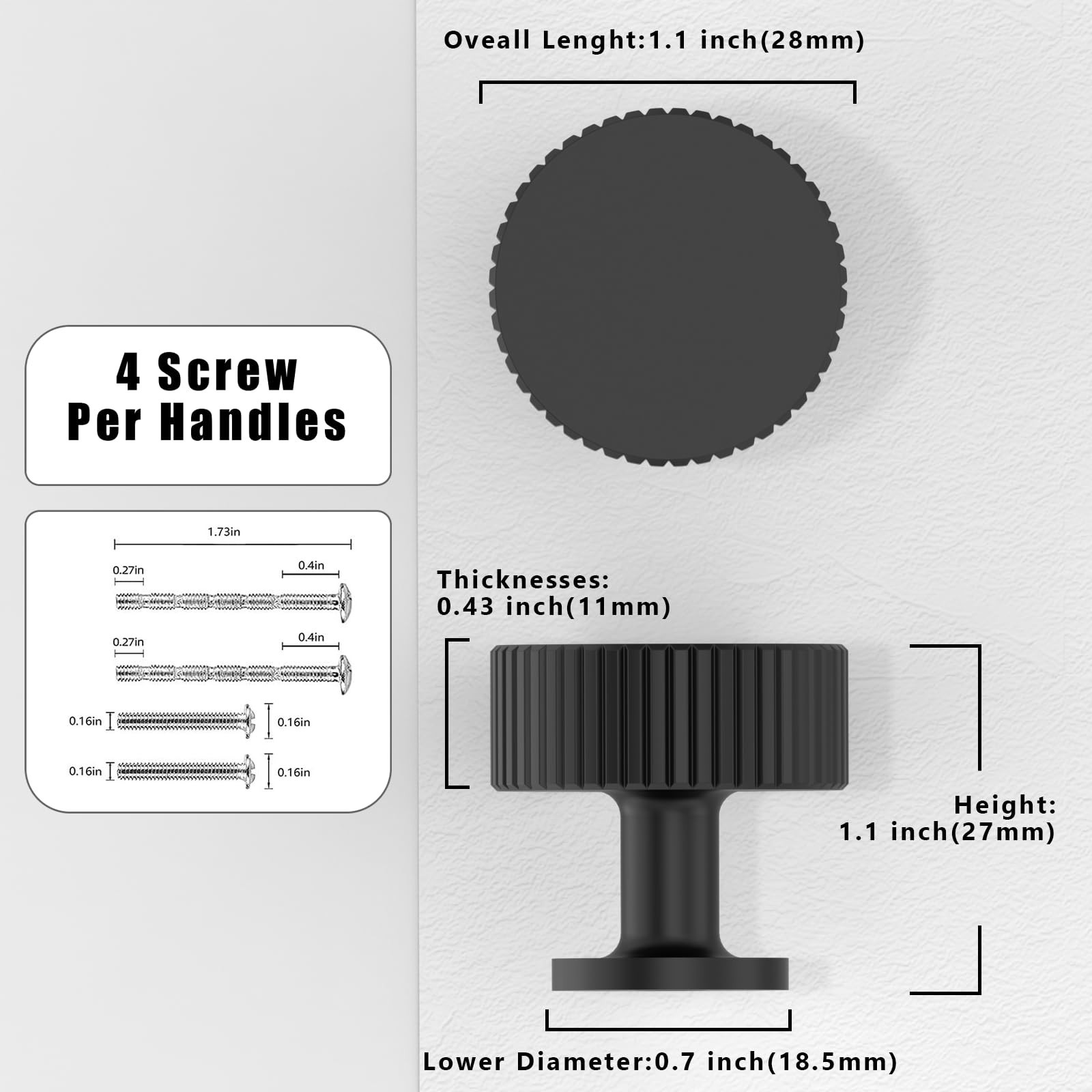 10 Pack Matte Black Cabinet Knobs 1-1/10 Inch(28mm) Single Hole Cabinet Pulls...
