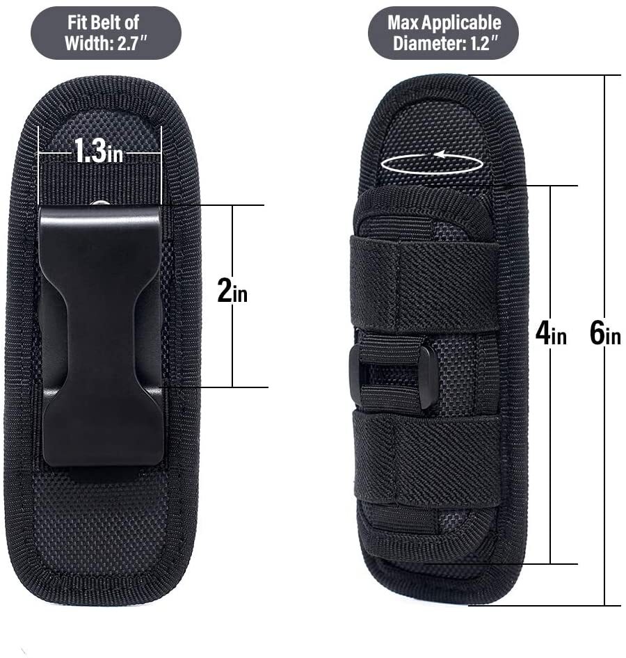 360 Rotatable Flashlight Bag 2 Pack Tactical Belt Mount Flashlight Carry Pouch