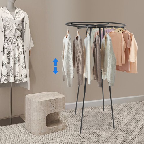Chrome 36" Round Clothing Rack Hight 48 - 72" H Leveler Glides Garment Black