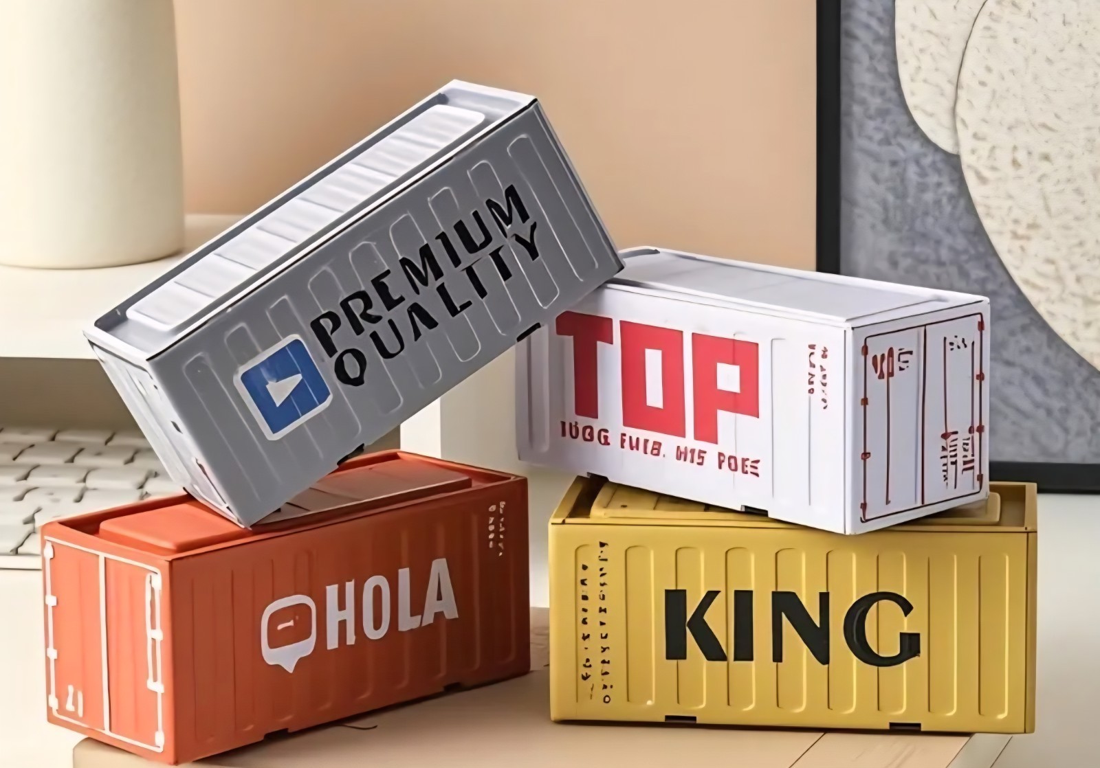 Mini Storage Box Creative " Container" Style - Desktop Organizer w/lid - Metal
