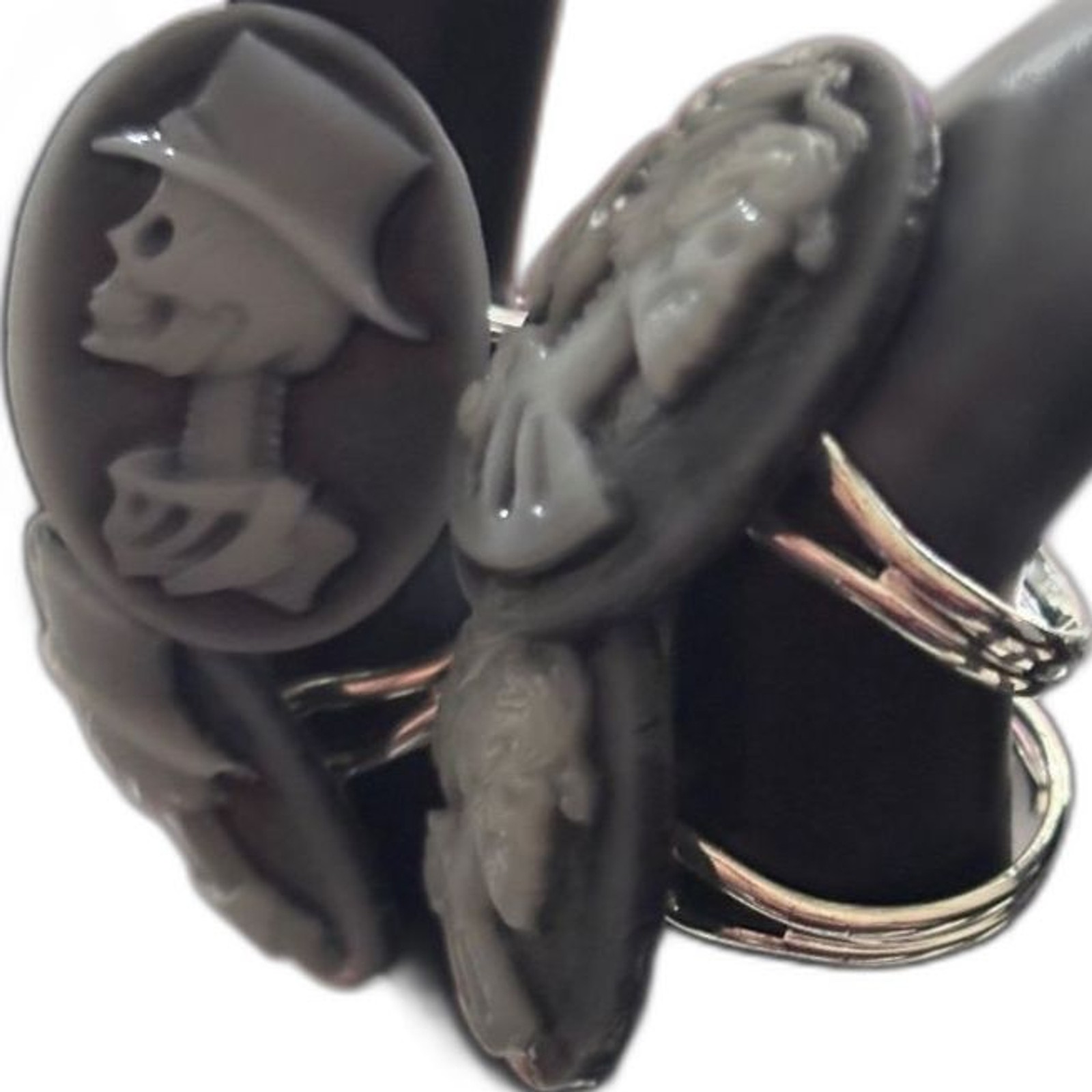 Handmade Skeleton Cameo Rings - Victorian Goth Style