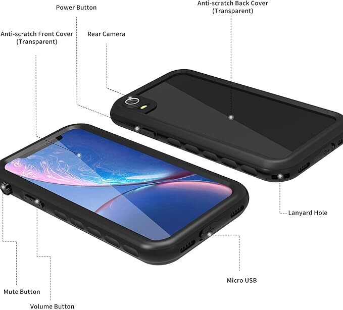For iPhone Xr Waterproof Case, IP68 Fully Sealed with Built-in Screen Protector