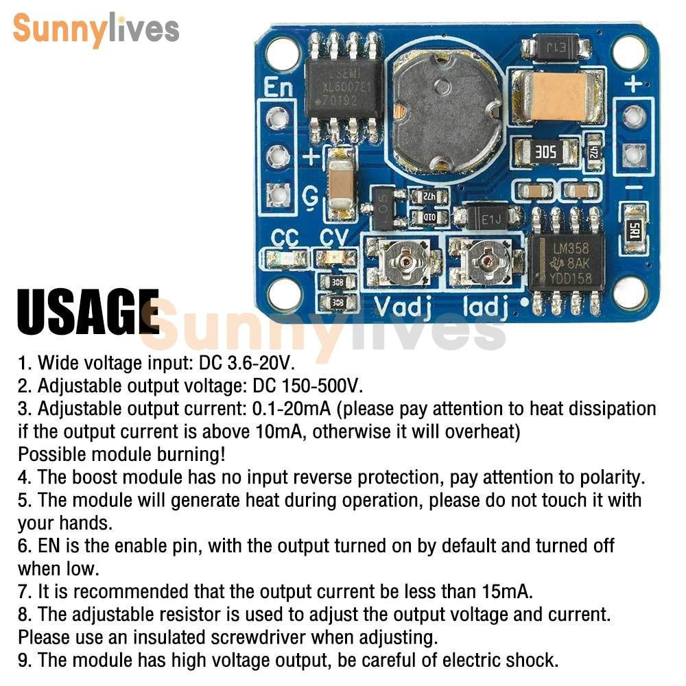 DC-DC 3.6-20V to 150-500V Constant Current Boost Step-up Power Regulation Module