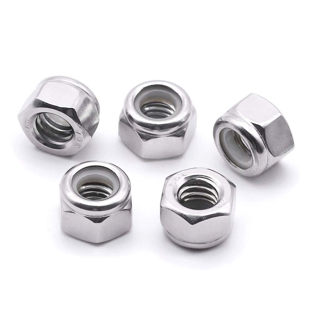 #8-32 Nylon Lock Nuts, 304 Stainless Steel (18-8) Hex Insert #8-32, Silver