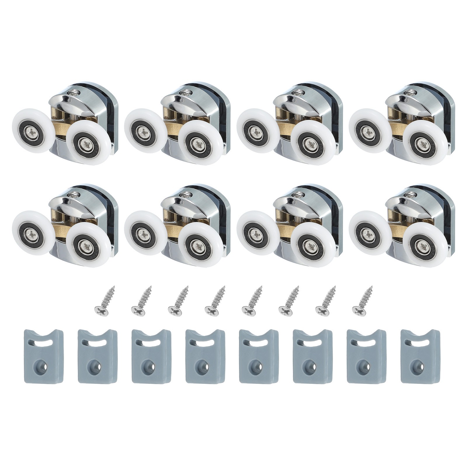 8Pcs 23mm Double Shower Door Rollers Copper Top Wheels Pulleys Guide Silver