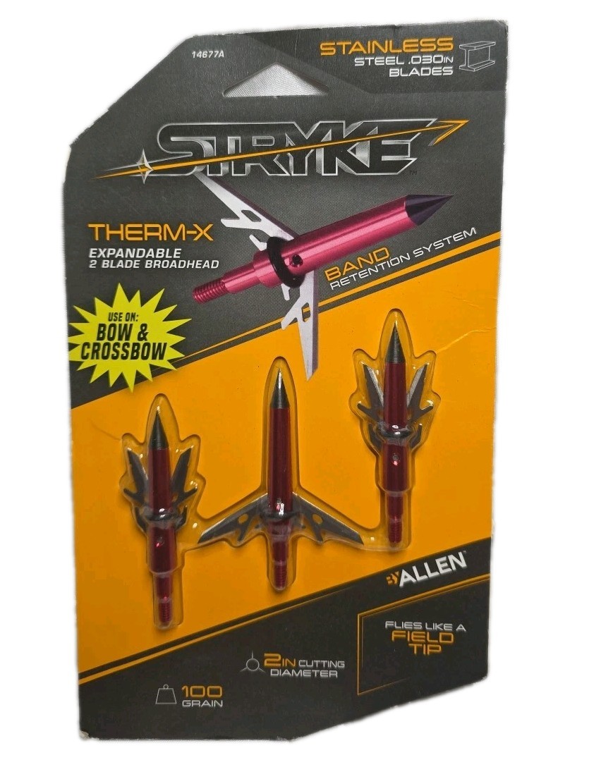 Allen Stryke Therm-X 100 Grain Expandable 2 Blade 2" Cut Broadhead 3 pack (B3)