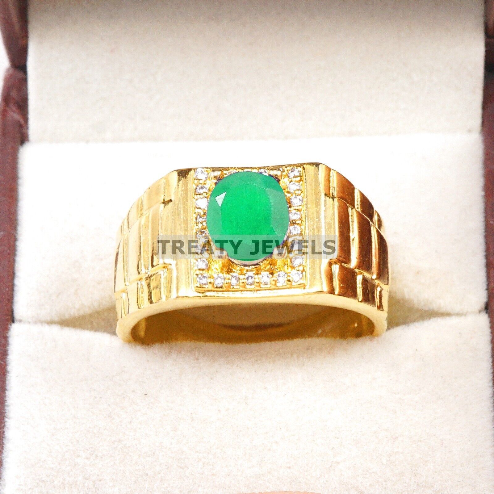Emerald Oval Cut With 14K Solid Gold Ring For Men's #B55