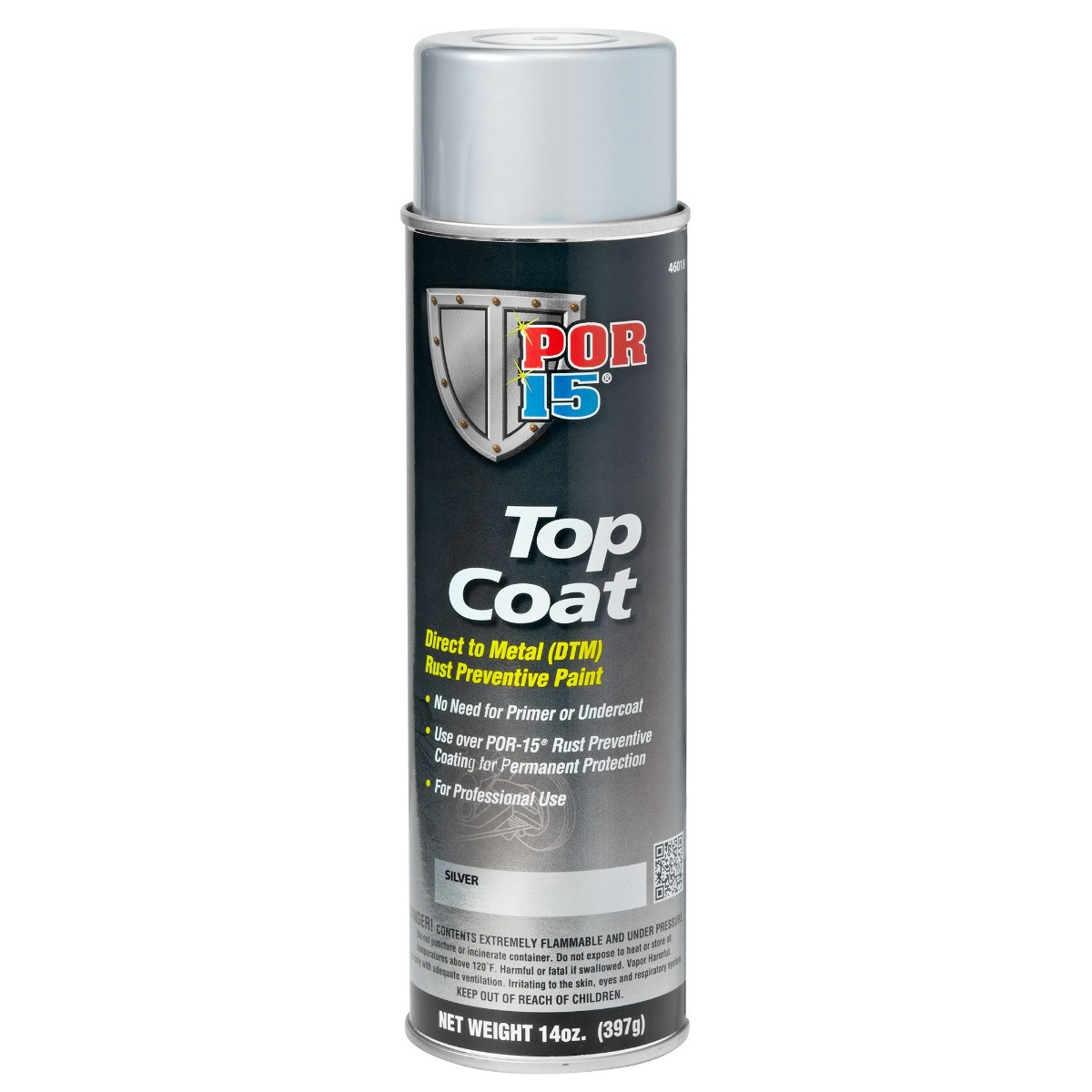 POR-15 INC 46018 Top Coat DTM Paint, 15 oz Aerosol Can, Silver, Liquid, 30 to 6