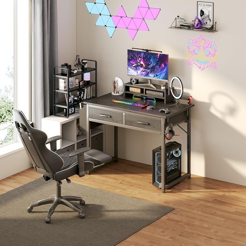 Compact Computer Desk W/ Storage Open Drawers Gaming Table Easy Assembly New