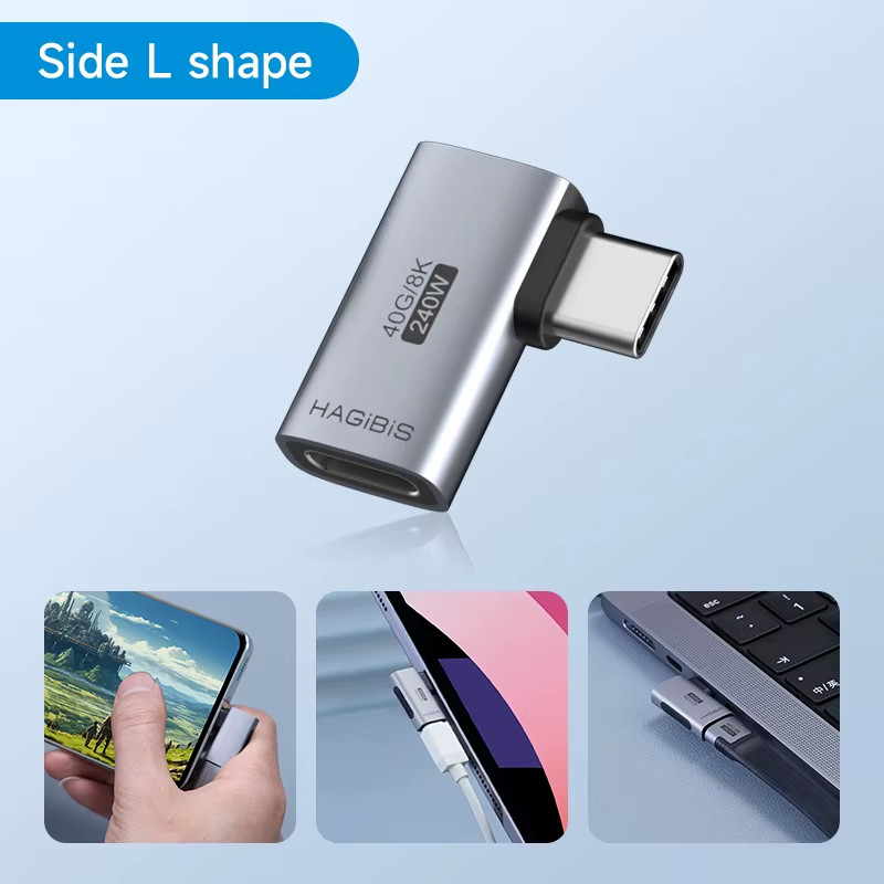 240W USB C to C Adapter 40Gbps 8K 60Hz 90 Degree Converter USB4 Adapter for Thun