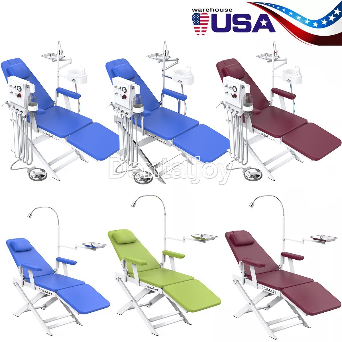 Portable Dental Mobile Chair Folding Silla LED Light /with Turbine Unit 4Holes