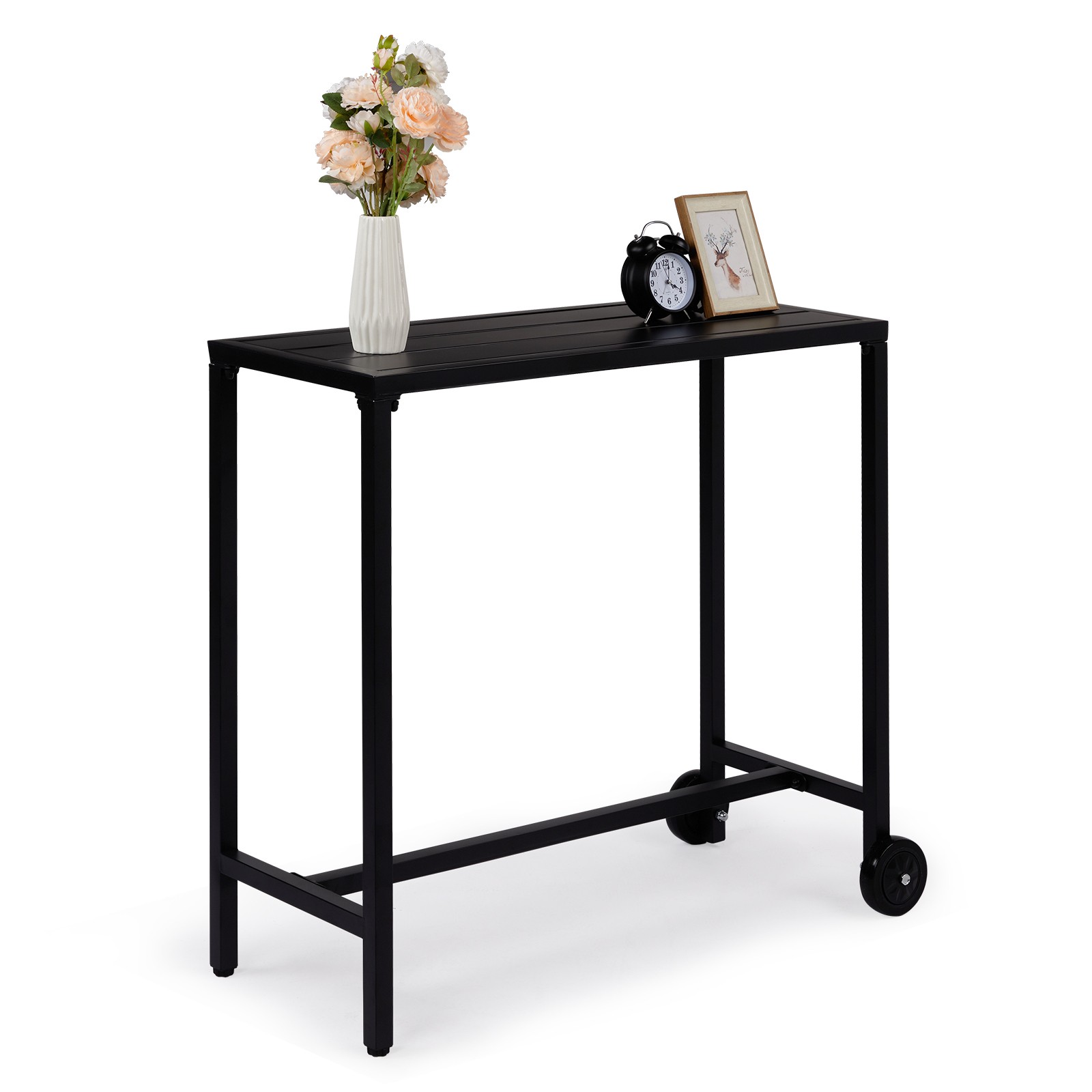 40" Outdoor Bar Table with Wheels, Rectangle Narrow Counter Height Table