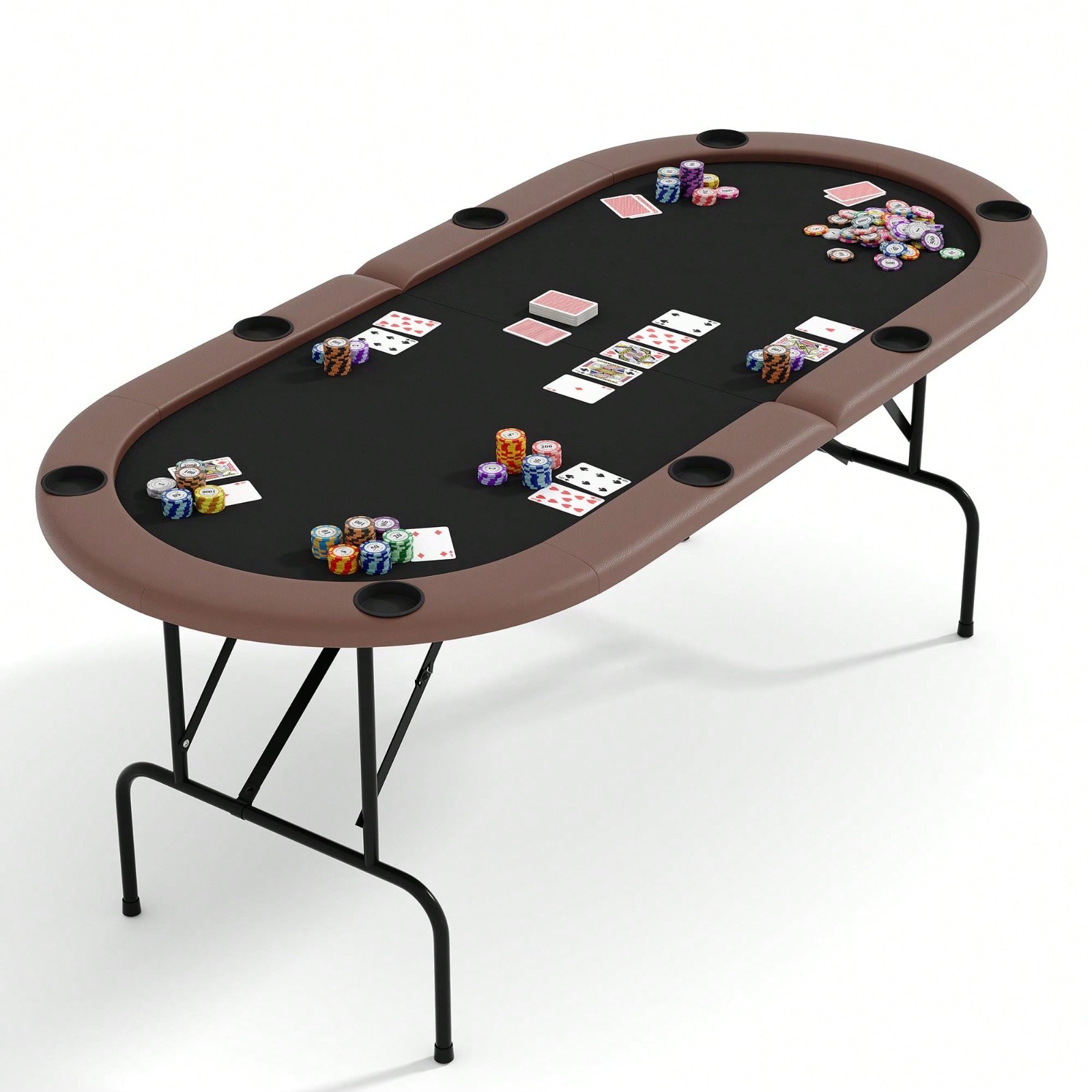 Meiyiu 71" Oval Poker Table 8 Player Foldable Texas Holdem Blackjack Table NEW