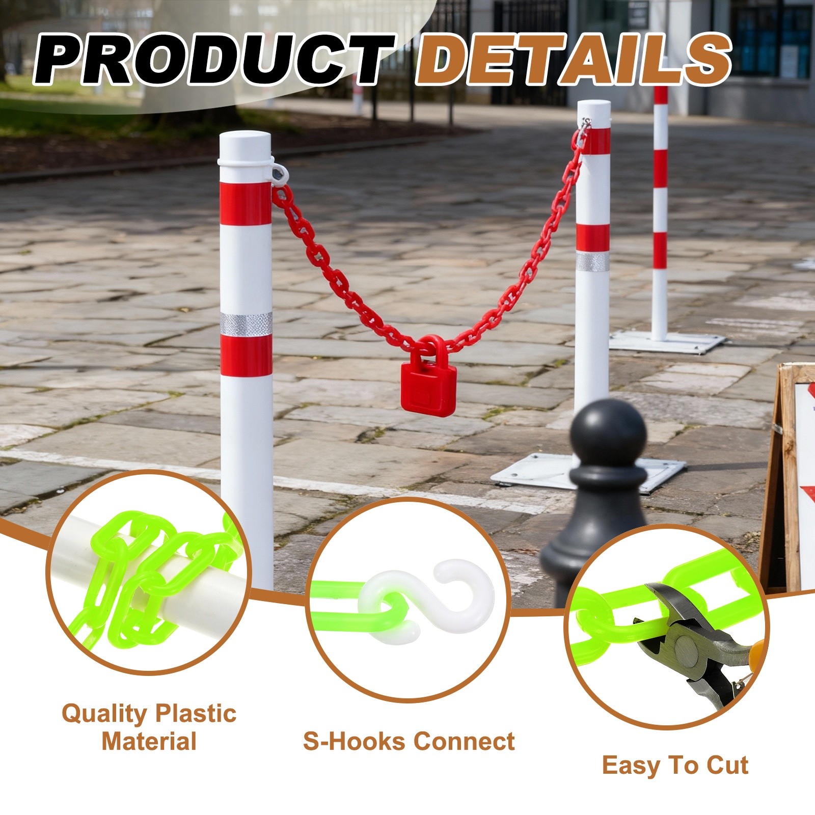 3.3 Feet (1m) Plastic Chain 35 x 4.5 mm Colorful Safety Link Chain, Green