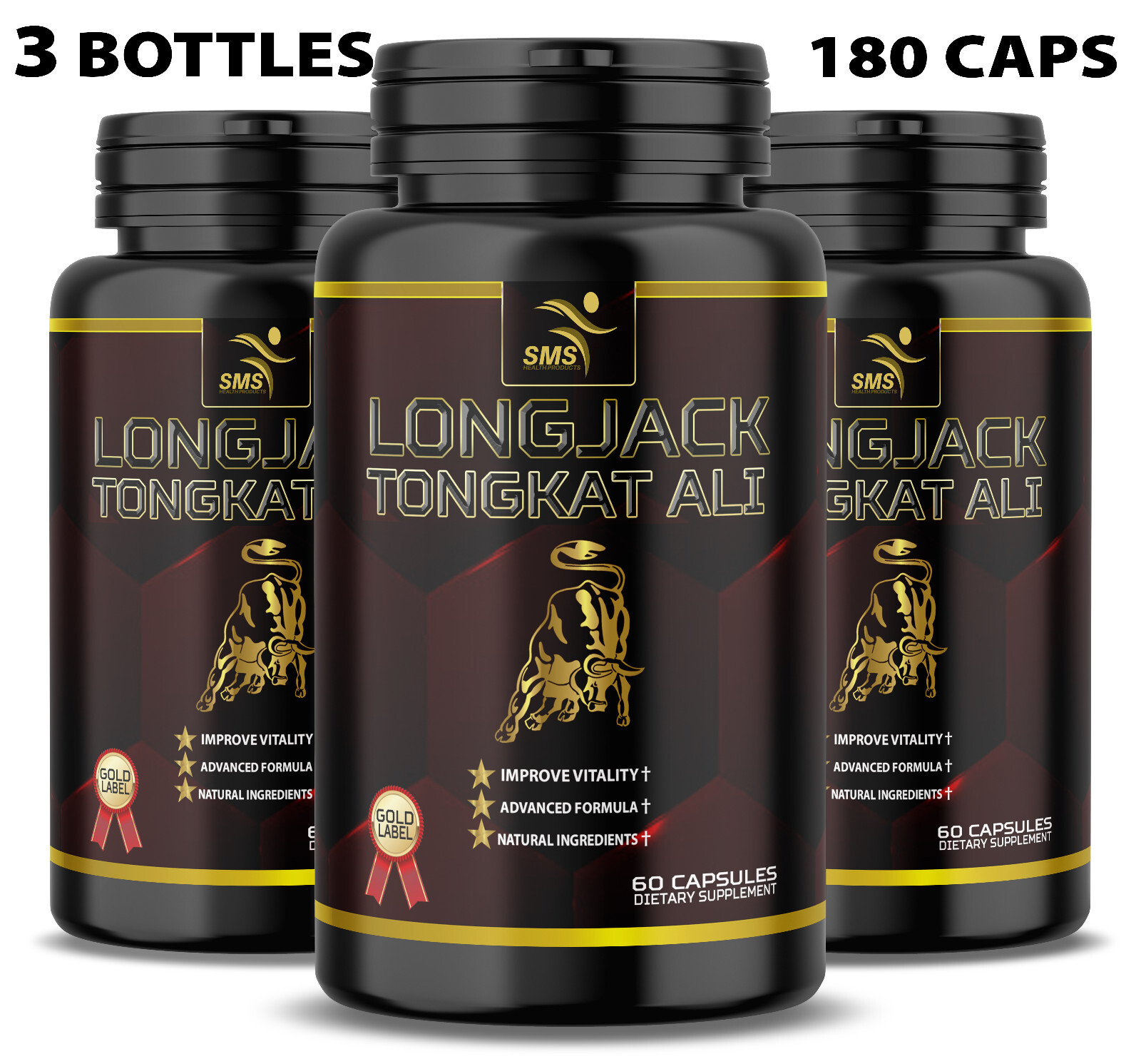 TONGKAT LONGJACK 100% PURE ROOT GRADE 'A' EXTRACT 200:1 180 CAPSULES