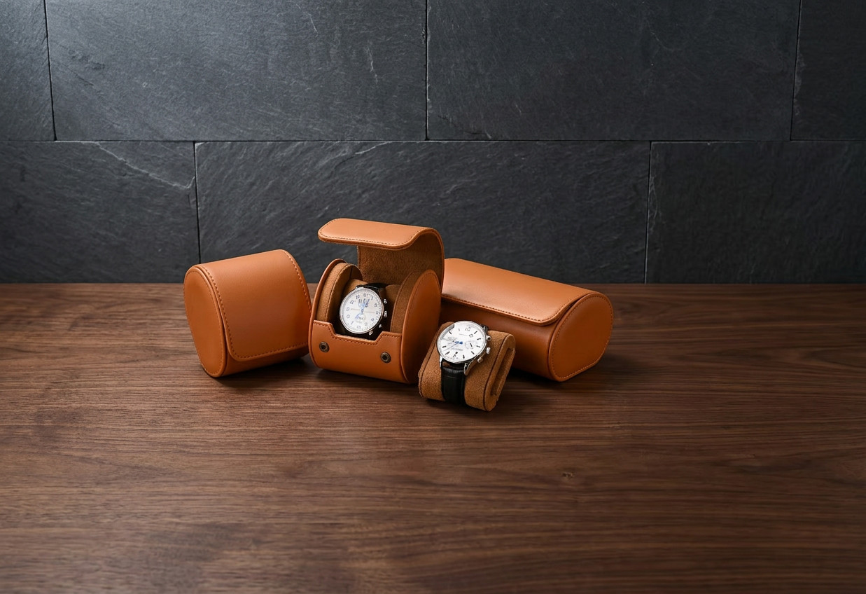 Watch roll leather 1-2-3 slot Brown/ Black