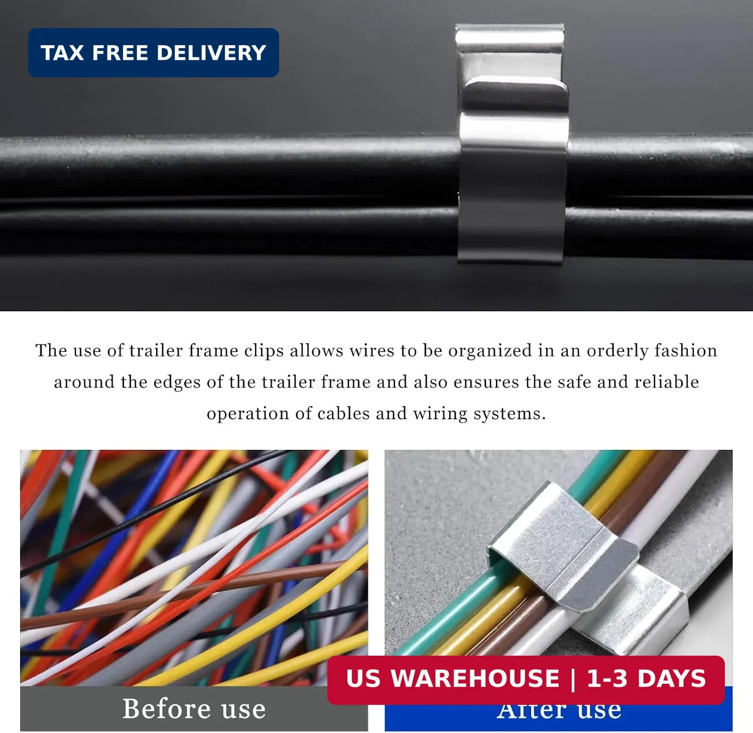 10 PCS Trailer Frame Wire Clips, 0.72"/18mm Cable Clips for Solar Panel Wiring &