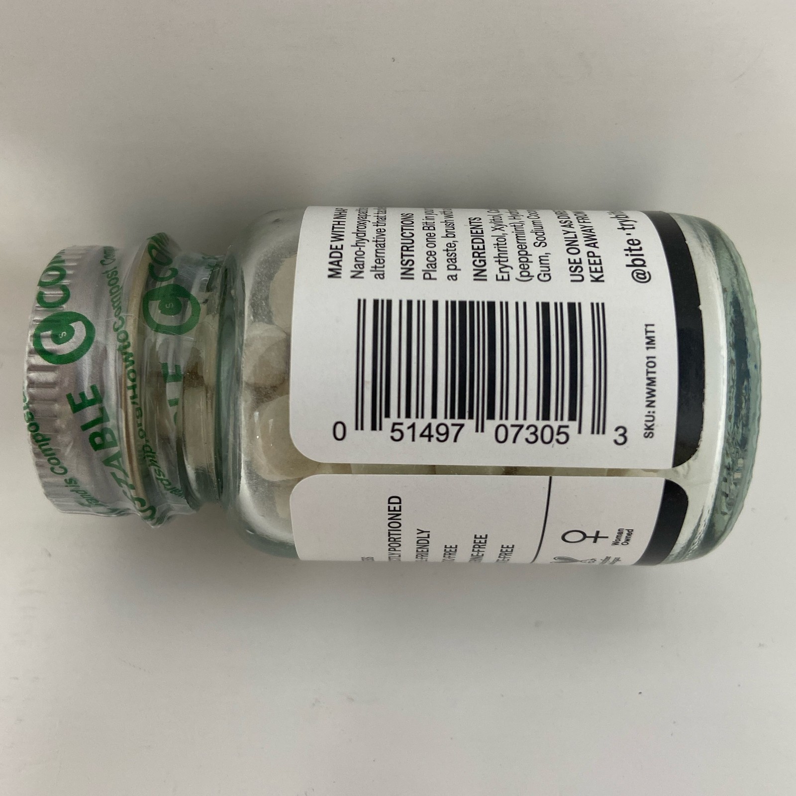 Bite Toothpaste Bits Natural Peppermint 62ct (1oz) Glass Jar