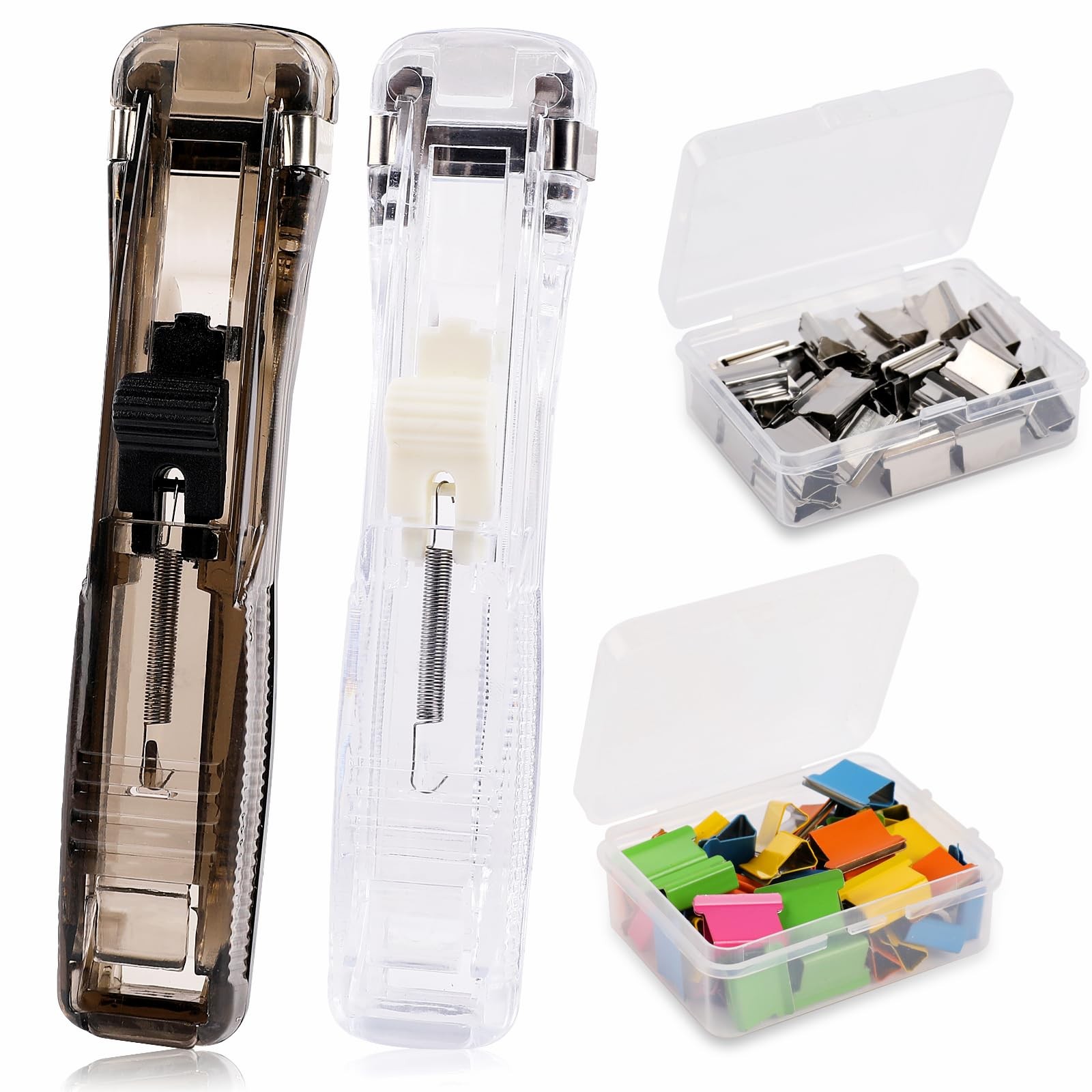 Handheld Paper Clam Clip Dispenser with 100 Black Refill Metal Clips 2 Pcs