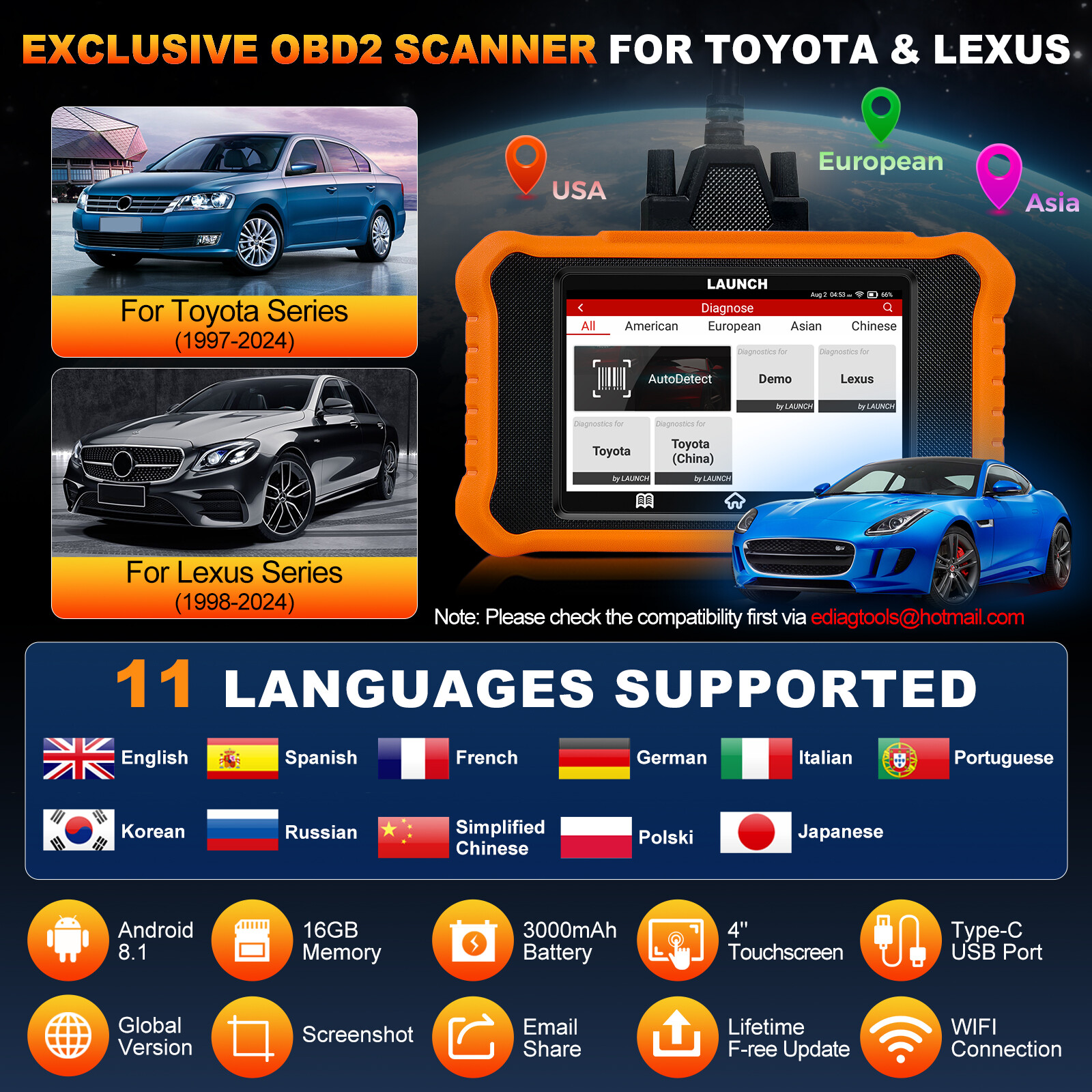 2025 LAUNCH Creader Elite 2.0 For TOYOTA Car Diagnostic Scanner Tool Key Coding