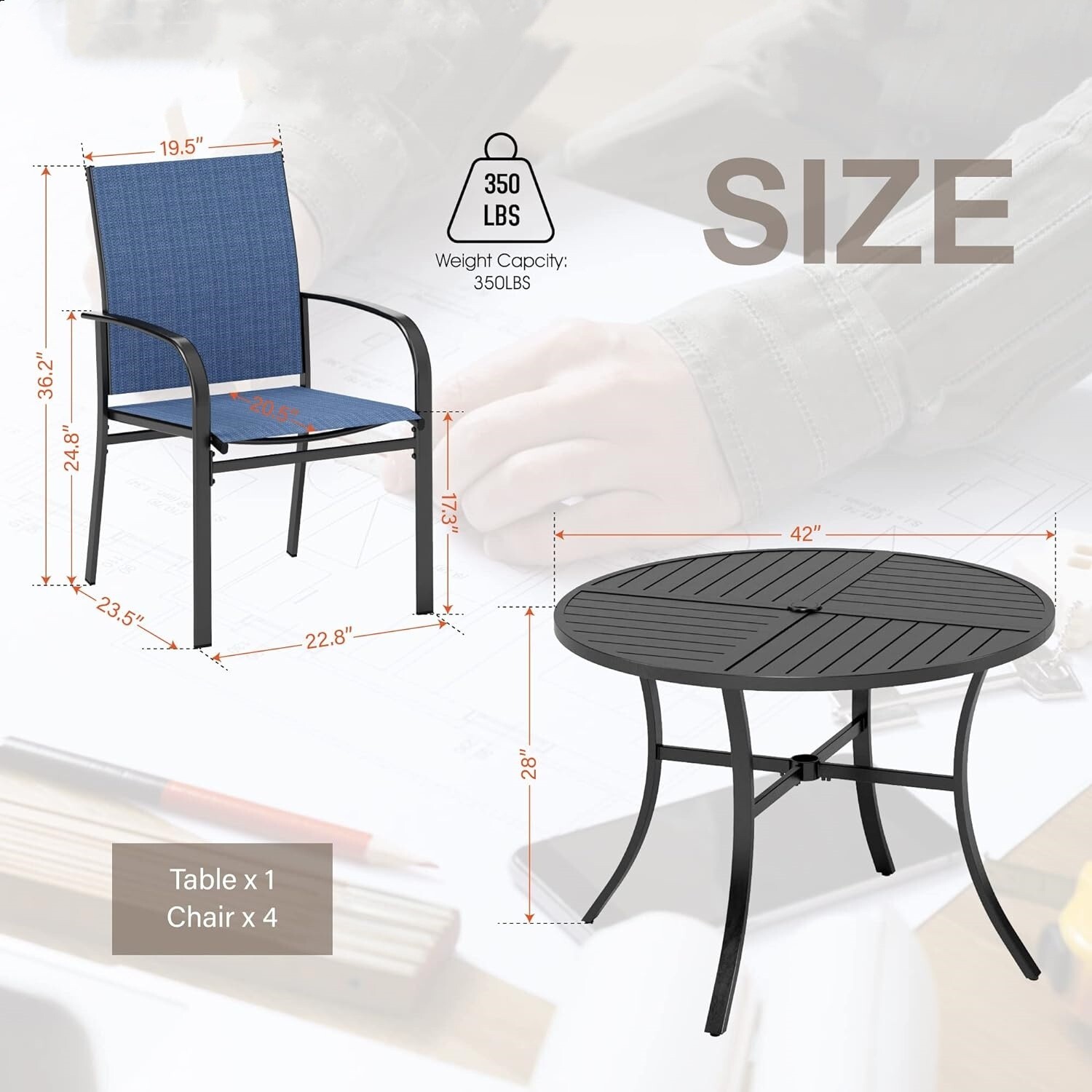 7Pcs Outdoor Furniture Set Patio Dining Set Chairs & Round Table w/Umbrelle Hole