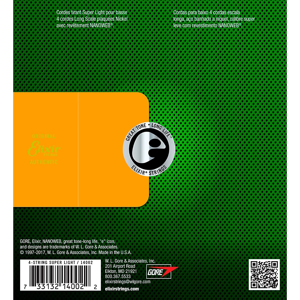 Elixir 4-String Bass Strings NANOWEB Coating, Long Scale, Super Light .040-.095