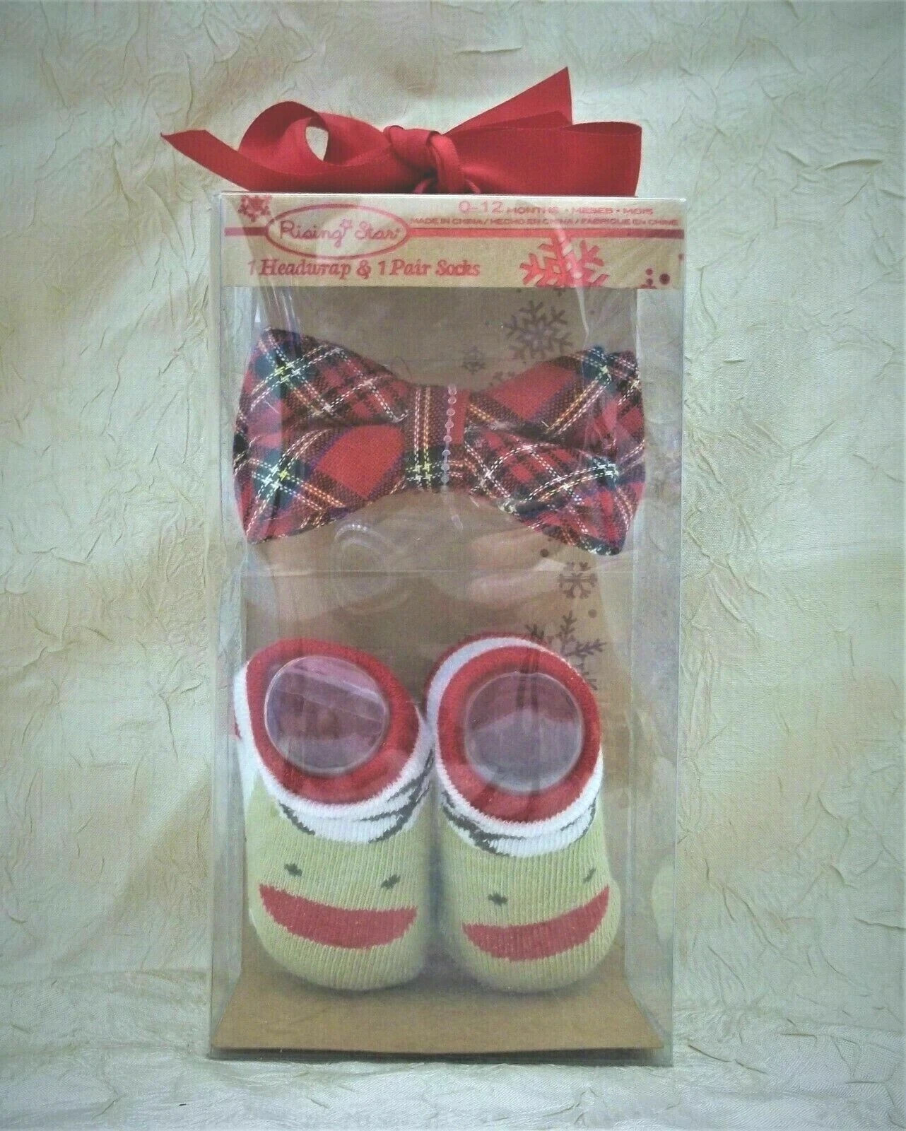 Rising Star Brand Baby Christmas Holiday Headwrap & Socks Set 0-12 Month New