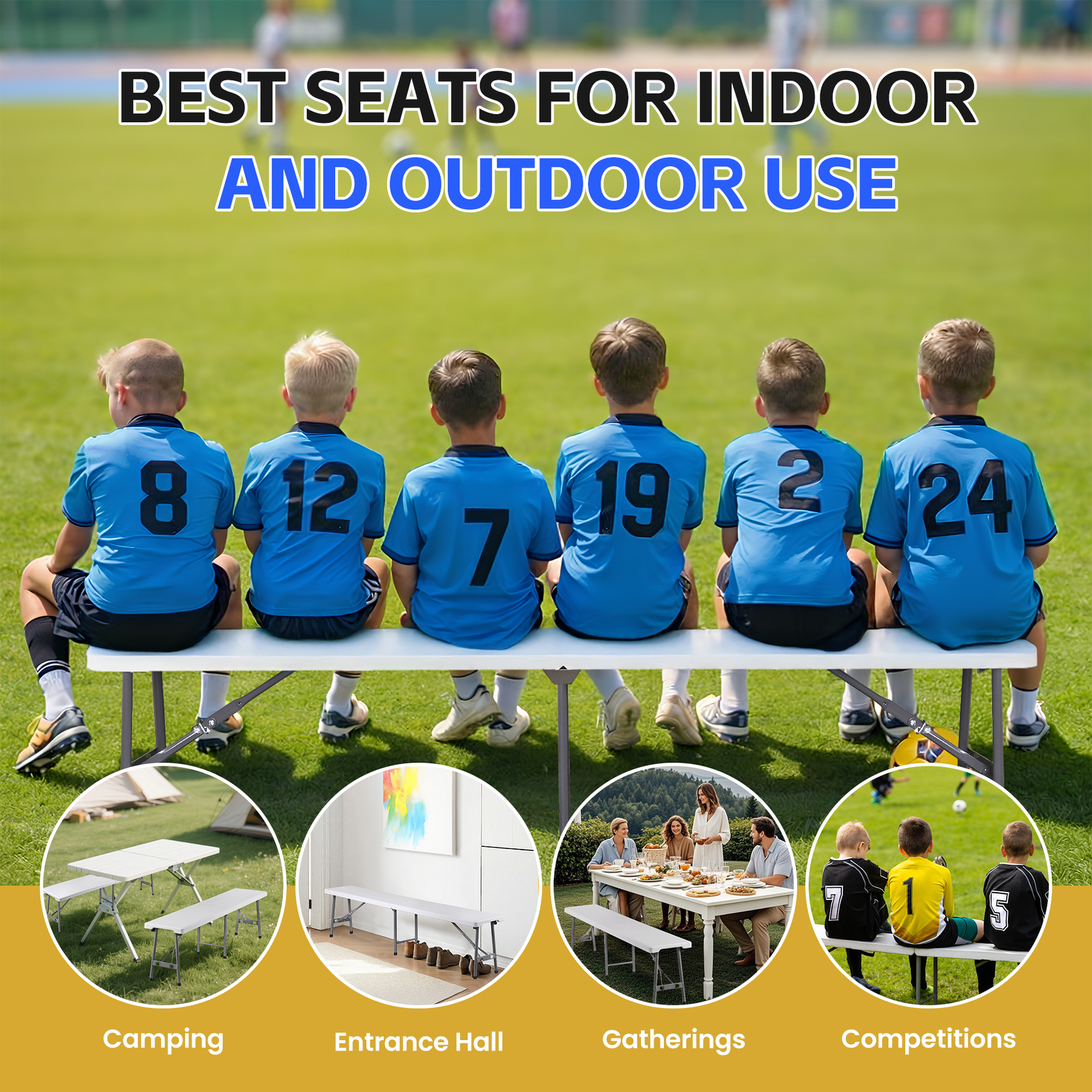 6 FT Plastic Folding Bench Lightweight & Sturdy for Indoor/Outdoor Use White