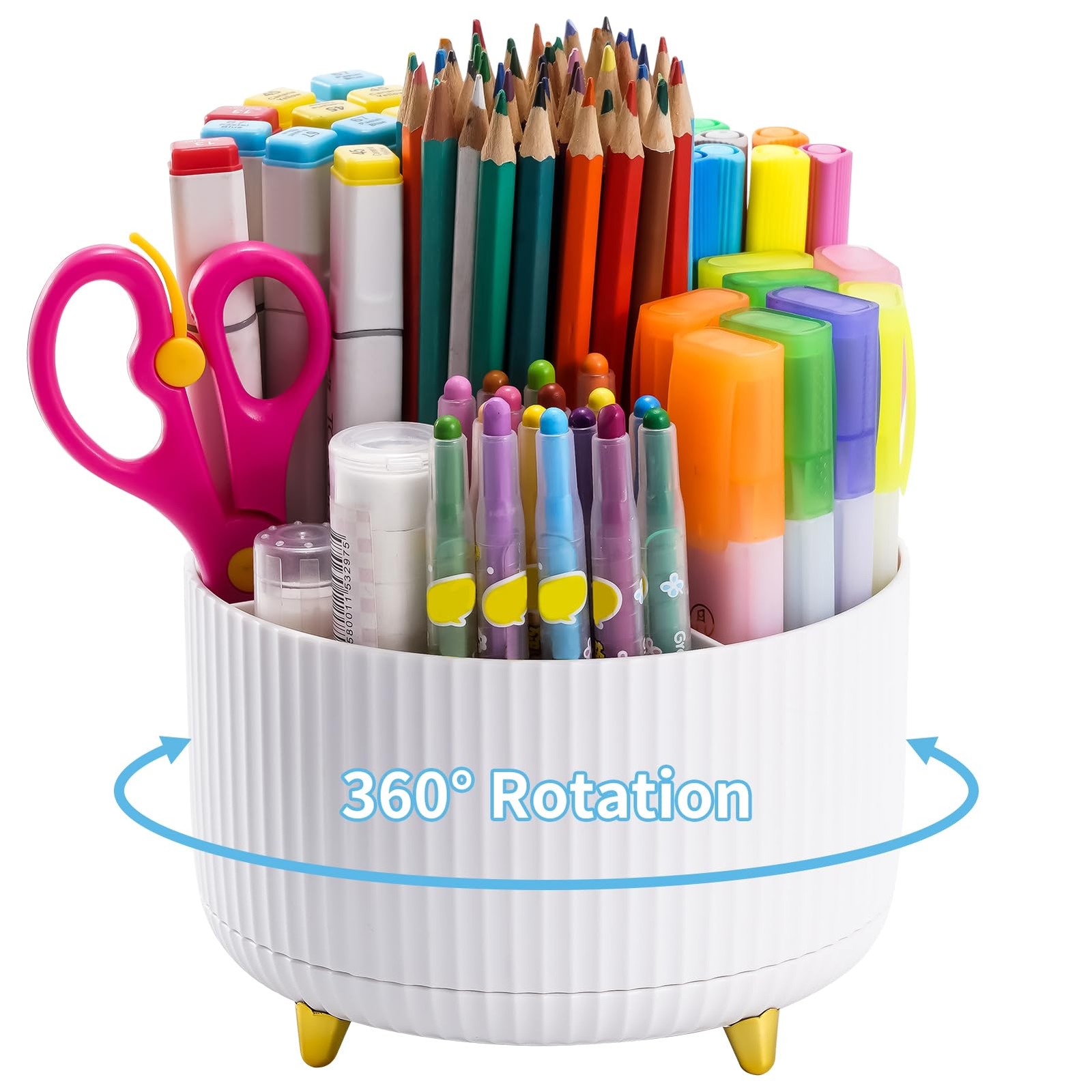 Marbrasse Desk Organizer, 360-Degree Rotating Pen Holder, White