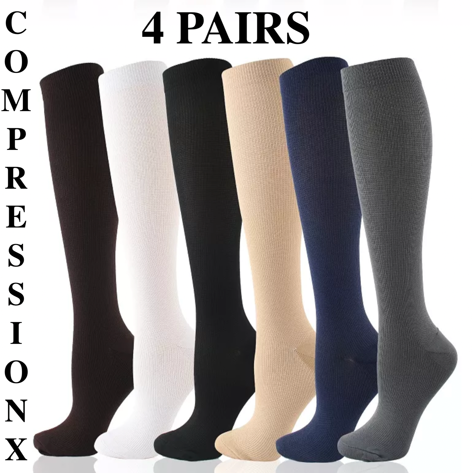 (4 Pairs) (S-4XL) Compression Socks Stockings Graduated Support Men's Women's