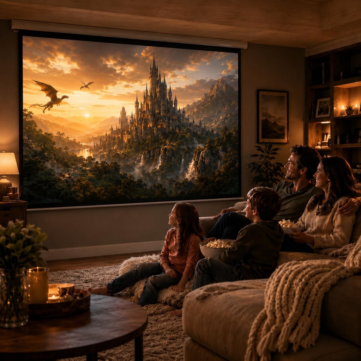 120" Motorized Projector Screen, Electric 16:9 Projector Screen with Remote C...