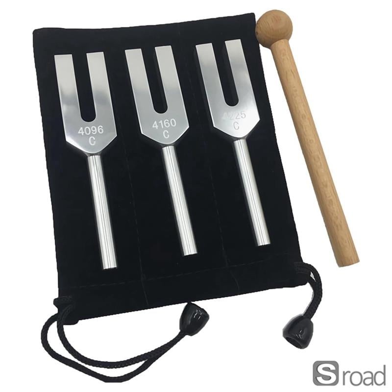3-Piece Angel Tuning Fork Set, 4096Hz 4160Hz 4225Hz For Sound Therapy, With Bag
