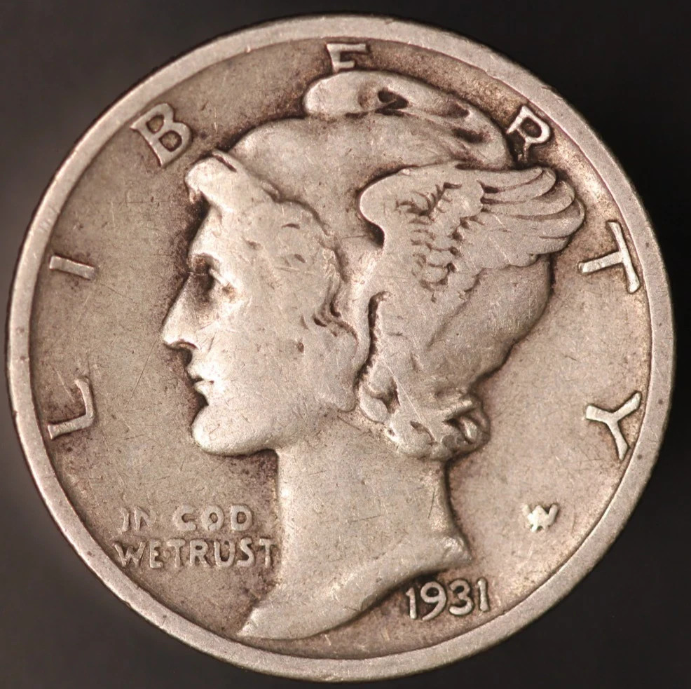 1931 S  Mercury Dime circulated 90% Silver Fine F to VF Very Fine