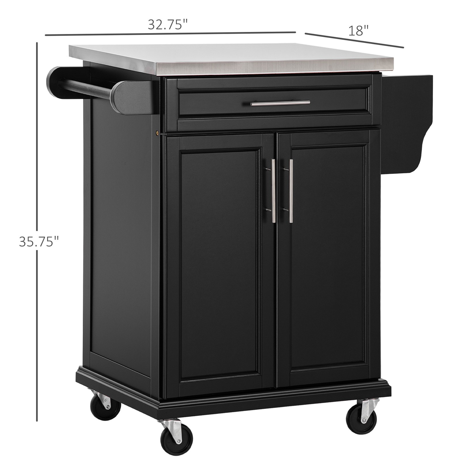 Rolling Kitchen Island on Wheels with Drawer, Spice Rack, Black