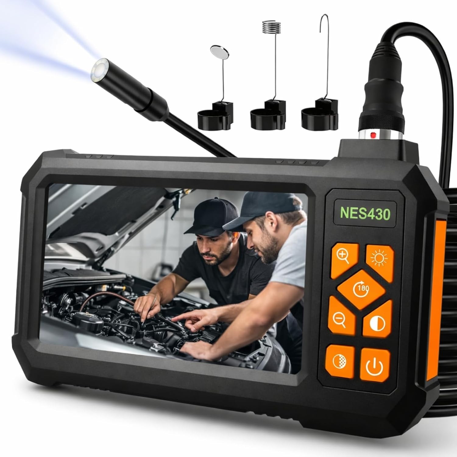 Endoscope Borescope Camera with Light, 4.3" IPS HD Garage Inspection Camera T...