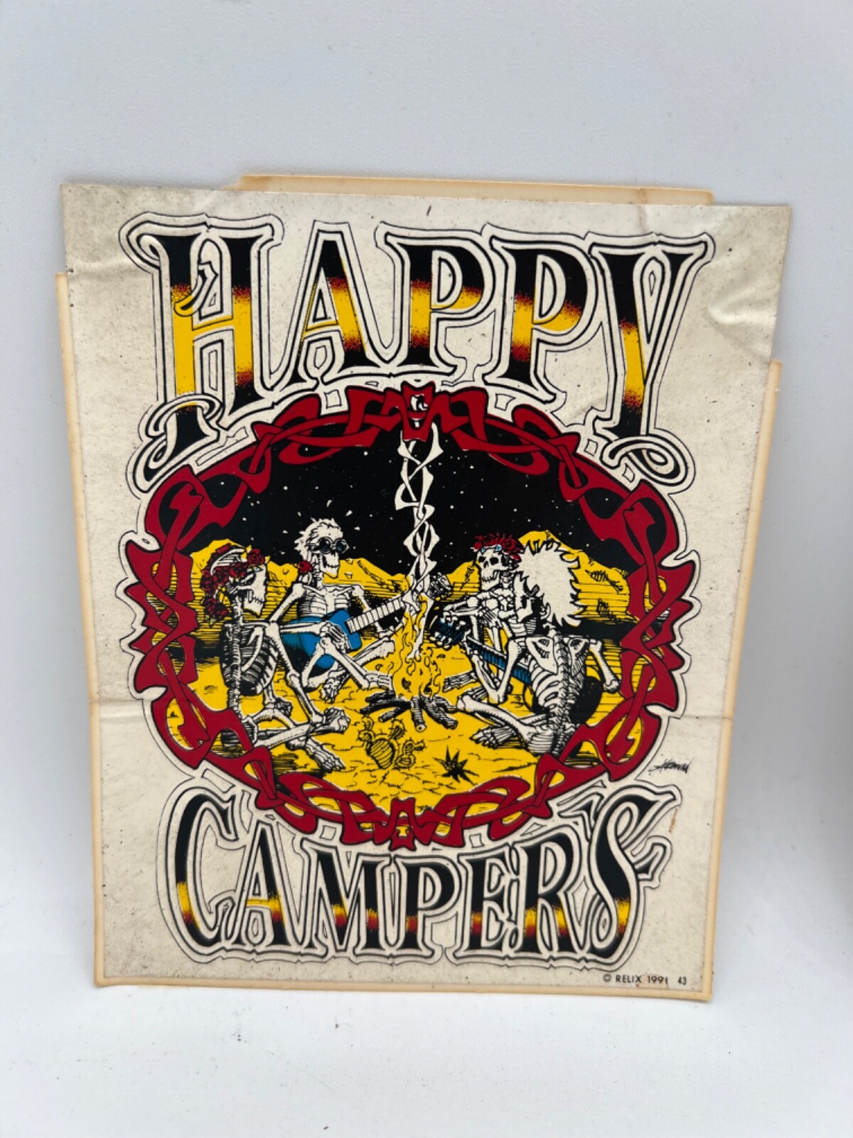 Vintage Grateful Dead 1991 "Happy Camper" Hippy Music Art Window Sticker Decal