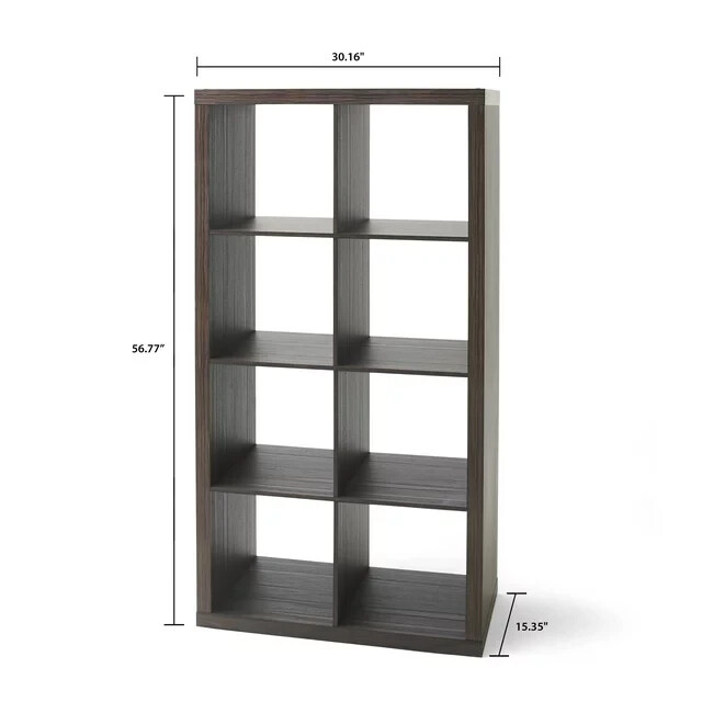 Large 8-Cube Open Storage Organizer Shelves Bookcase, Easy Assembly, Tobacco Oak