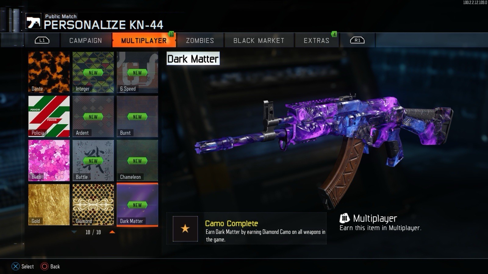 Call of Duty Black Ops III Account Prestige Master Level 1000 Dark Matter Camo