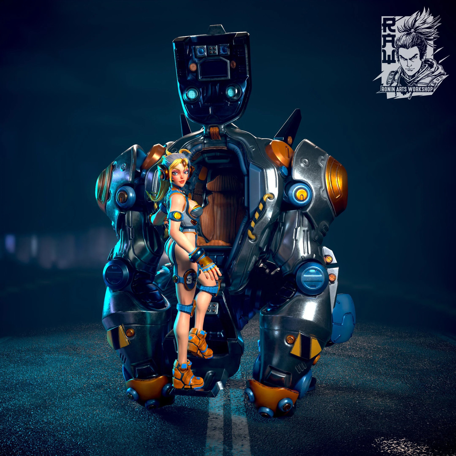 Cyberpunk Girl with Mech - Resin Tabletop Miniature