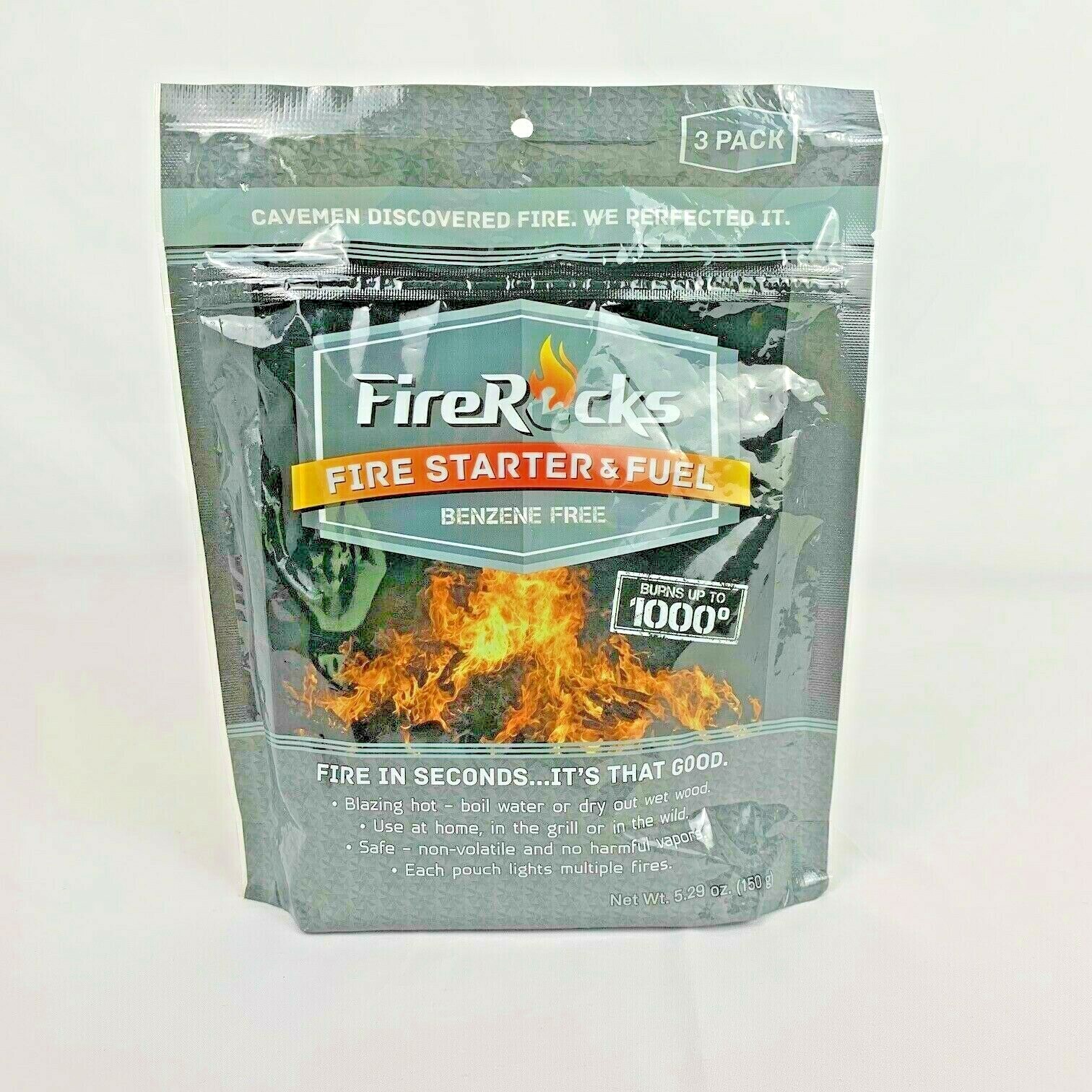 Fire Rock Fire Starter and Fuel 3-pack 1000 degrees hot Made in USA