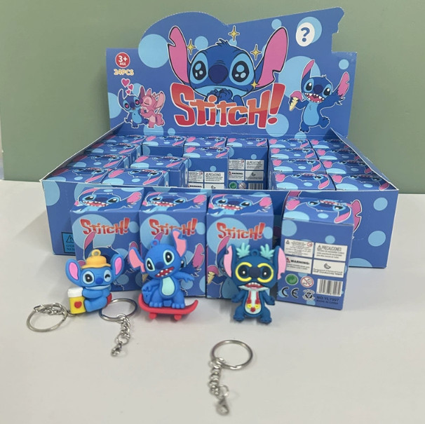 24Pcs/Set cartoon Stitch mix cute PVC Keychain Key Chain Girls boy Keyring gifts