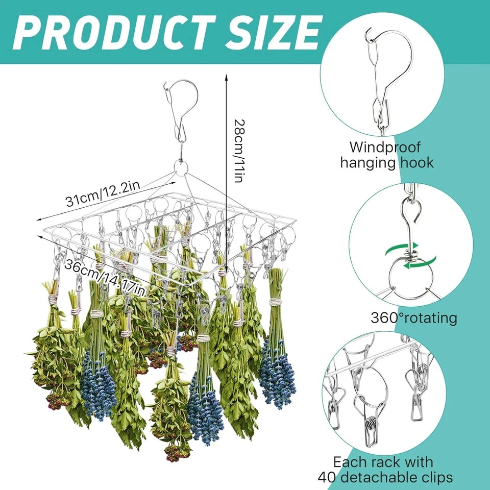 4Pcs Hanging Herb Drying Rack for Herb Stainless Steel Herb Drying Rack with 40