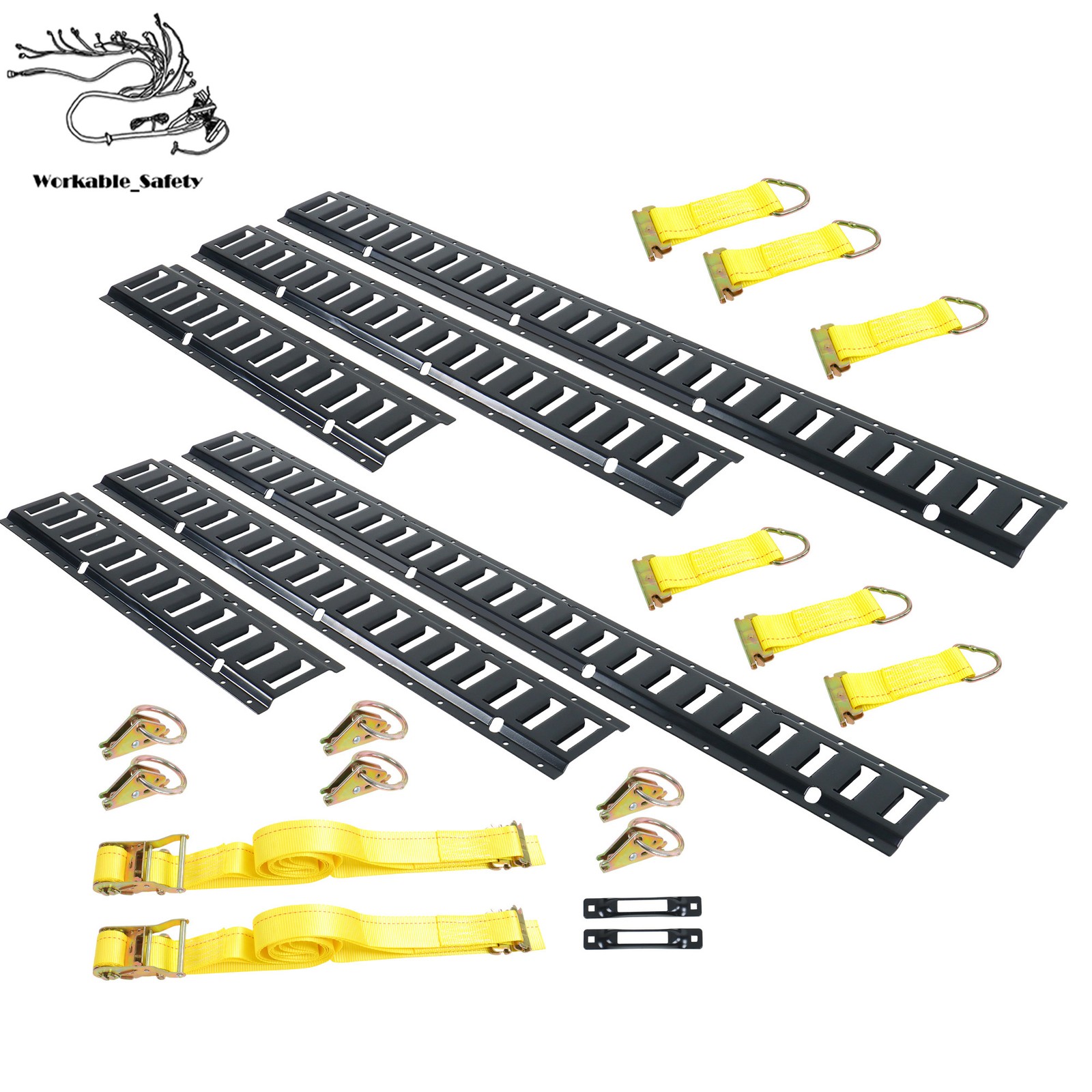BLK 22 Pack Multi-Size E Track Rail Kit 2' 3' 4' Powder Coated Steel For Trailer